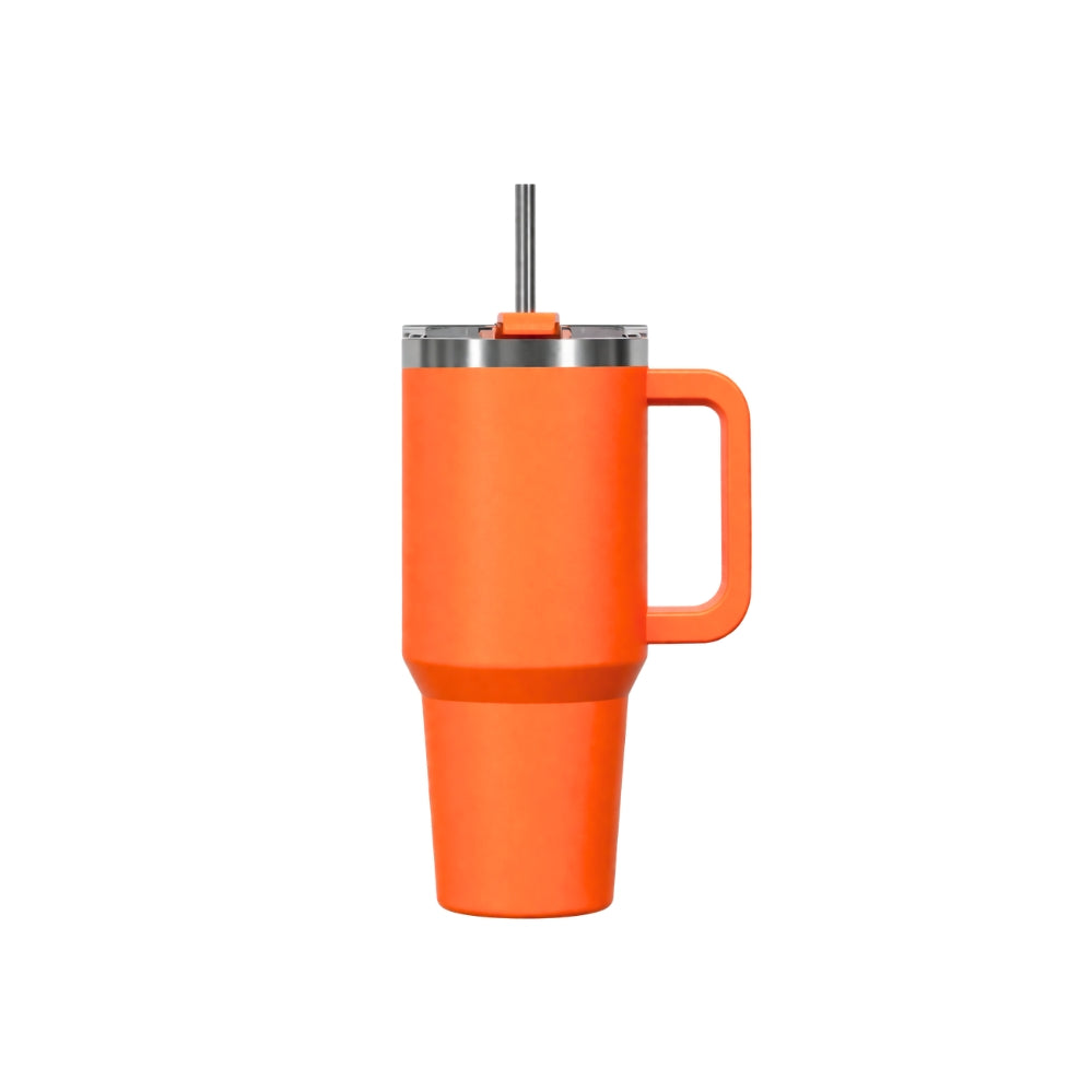 Insulated mug with handle and straw