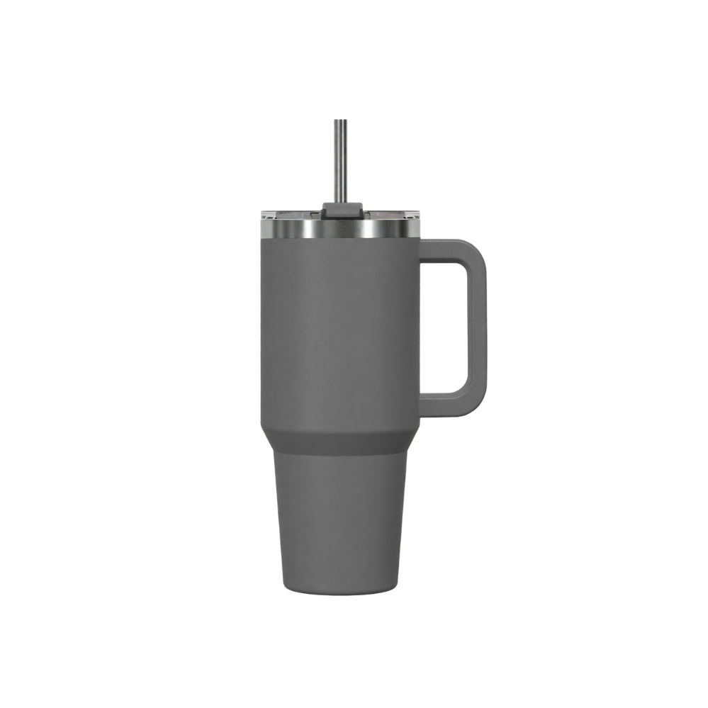 Insulated mug with handle and straw