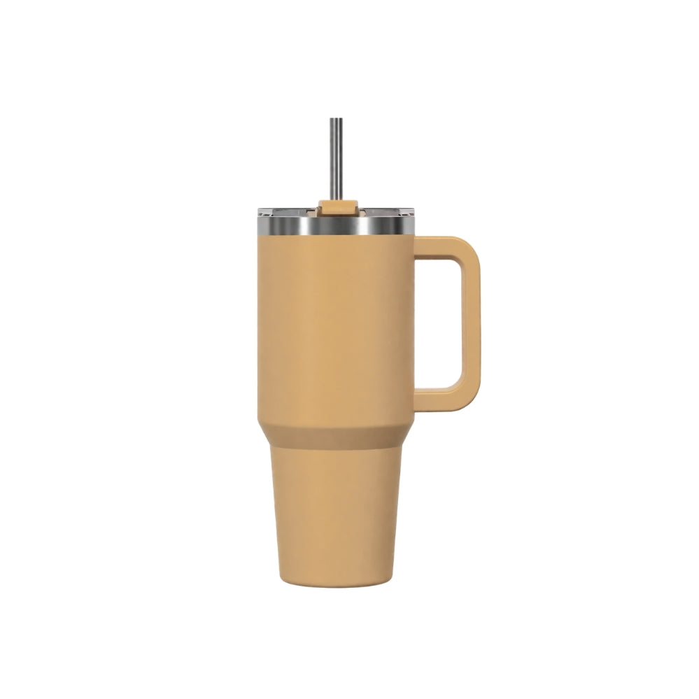 Insulated mug with handle and straw