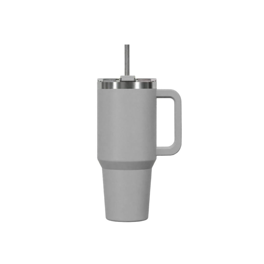 Insulated mug with handle and straw