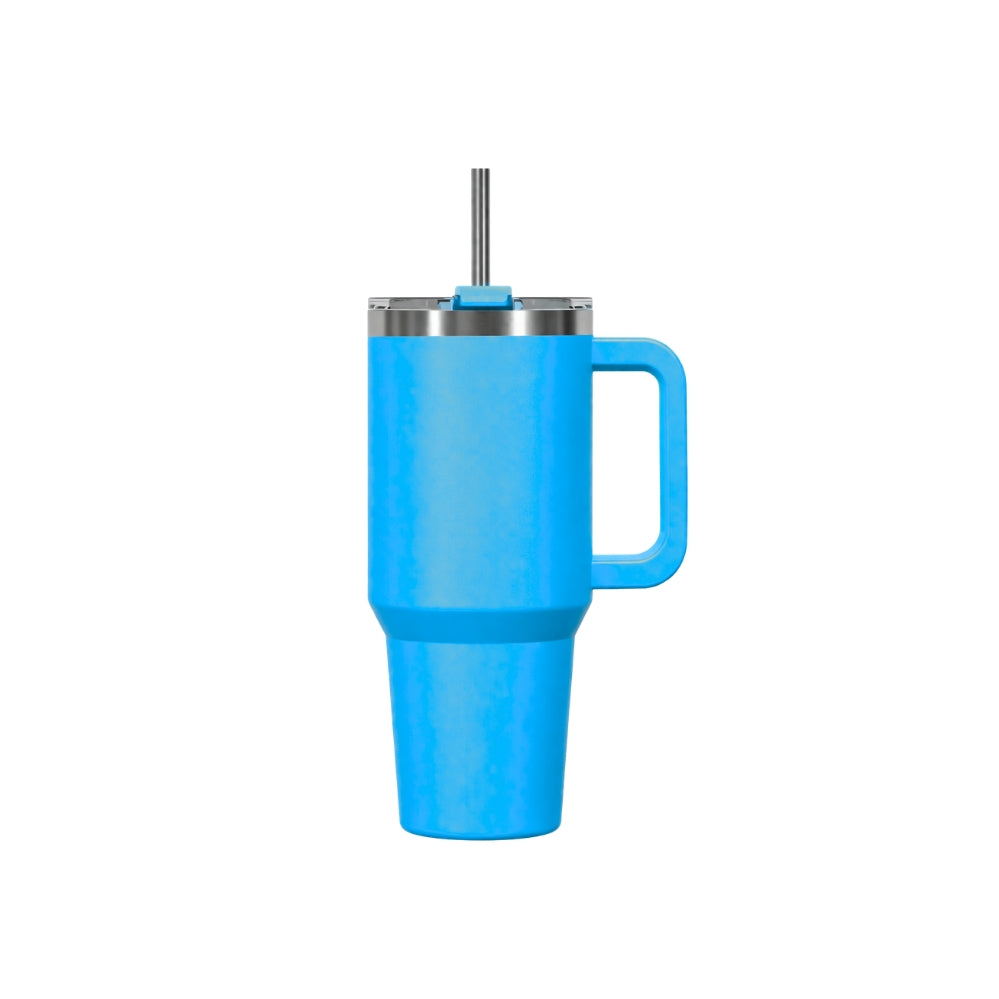 Insulated mug with handle and straw