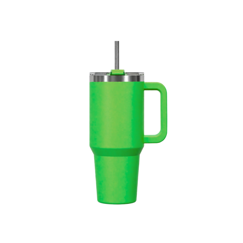 Insulated mug with handle and straw