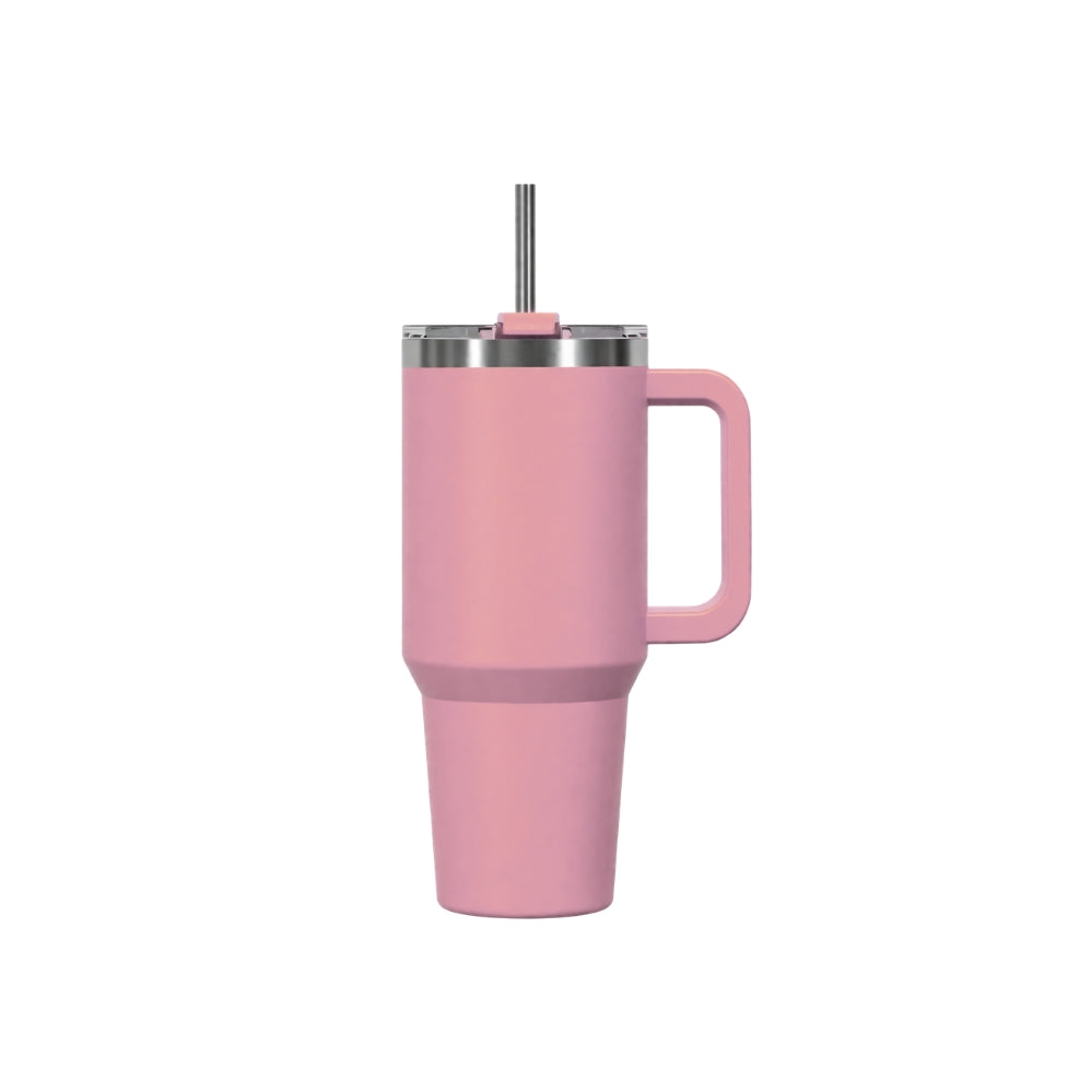 Insulated mug with handle and straw