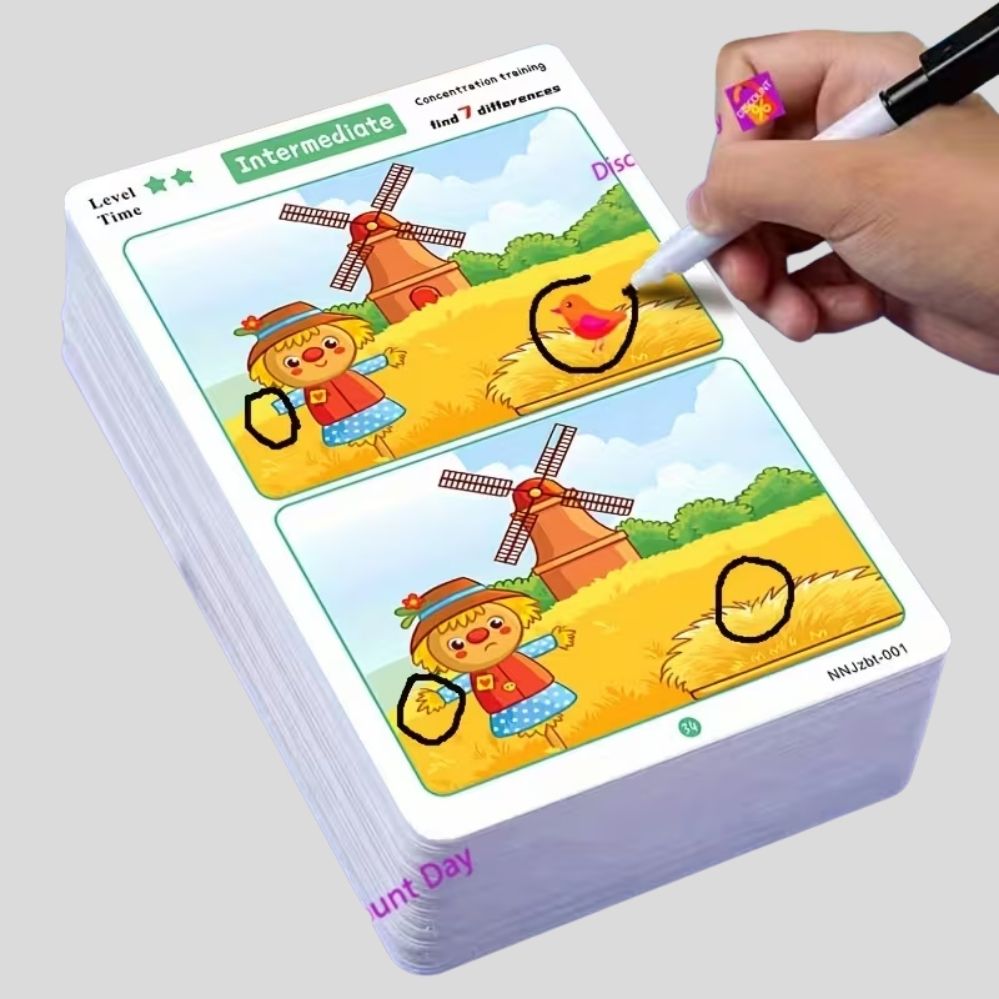 Jeu Interactif des Différences à Trouver – Cartes Effaçables Éducatives pour Attention et Observation
