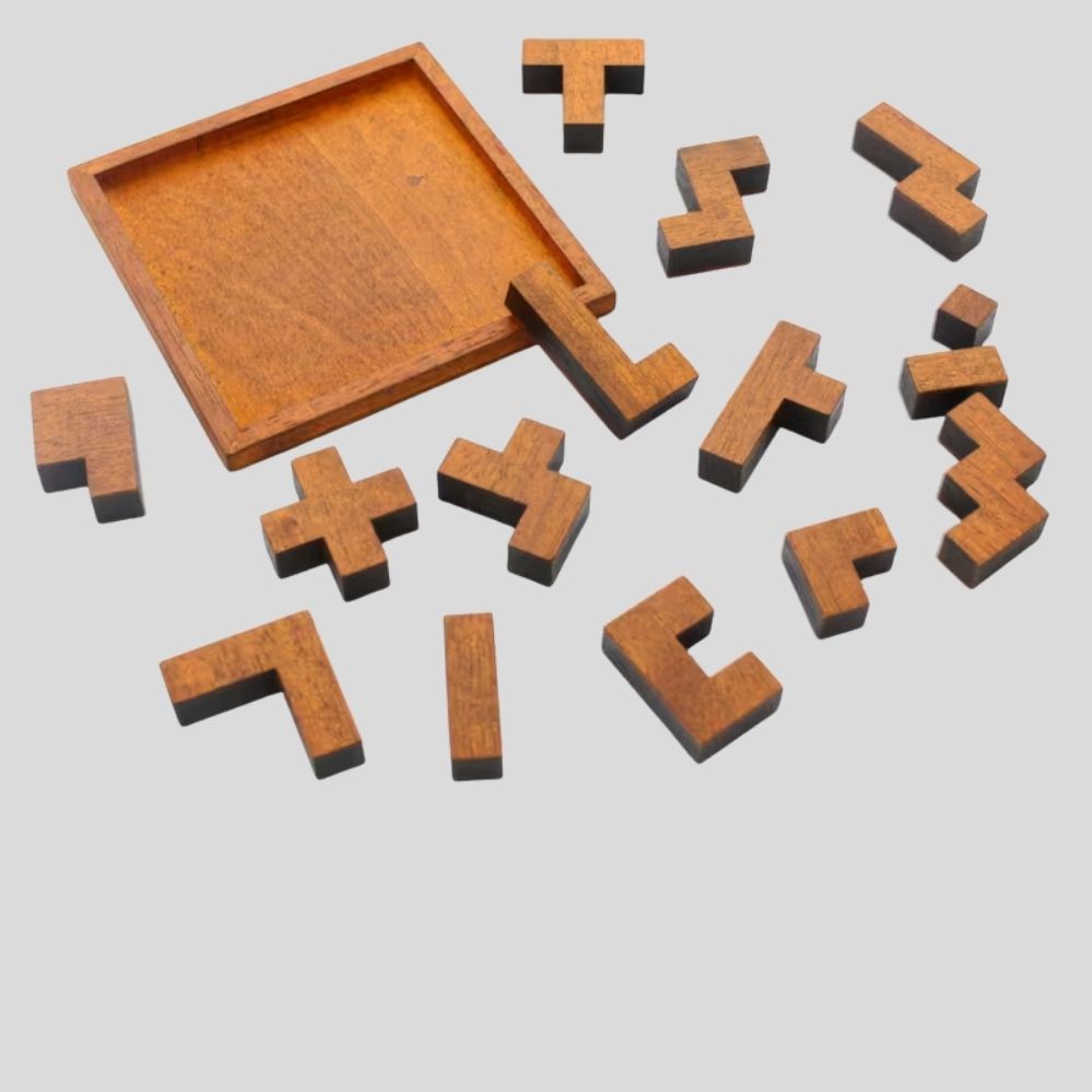 Jeu de Réflexion en Bois avec 15 Blocs Géométriques – Puzzle Logique et Motricité pour Enfants