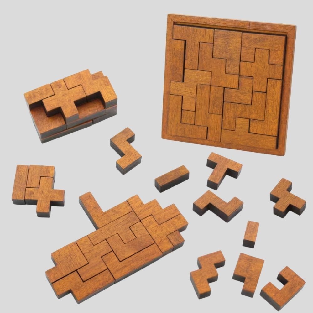 Jeu de Réflexion en Bois avec 15 Blocs Géométriques – Puzzle Logique et Motricité pour Enfants