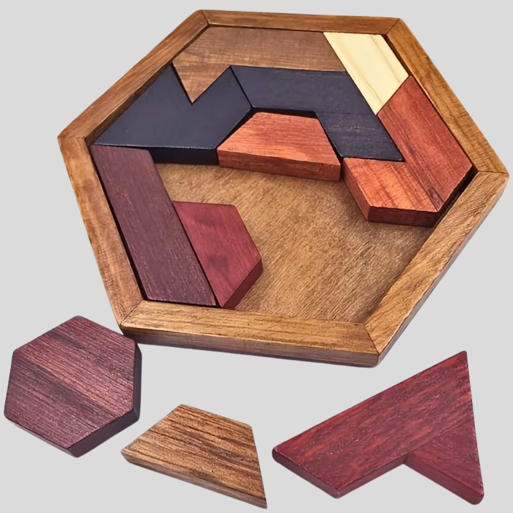 Puzzle Éducatif en Bois Hexagonal – Jeu Interactif Portable pour Enfants et Famille