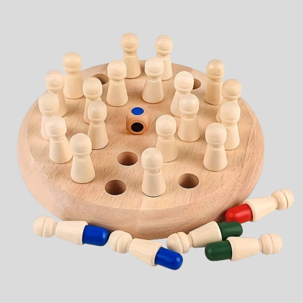 Jeu de Mémoire Éducatif en Bois avec Chevilles Colorées – Puzzle et Jeu Cognitif pour Enfants