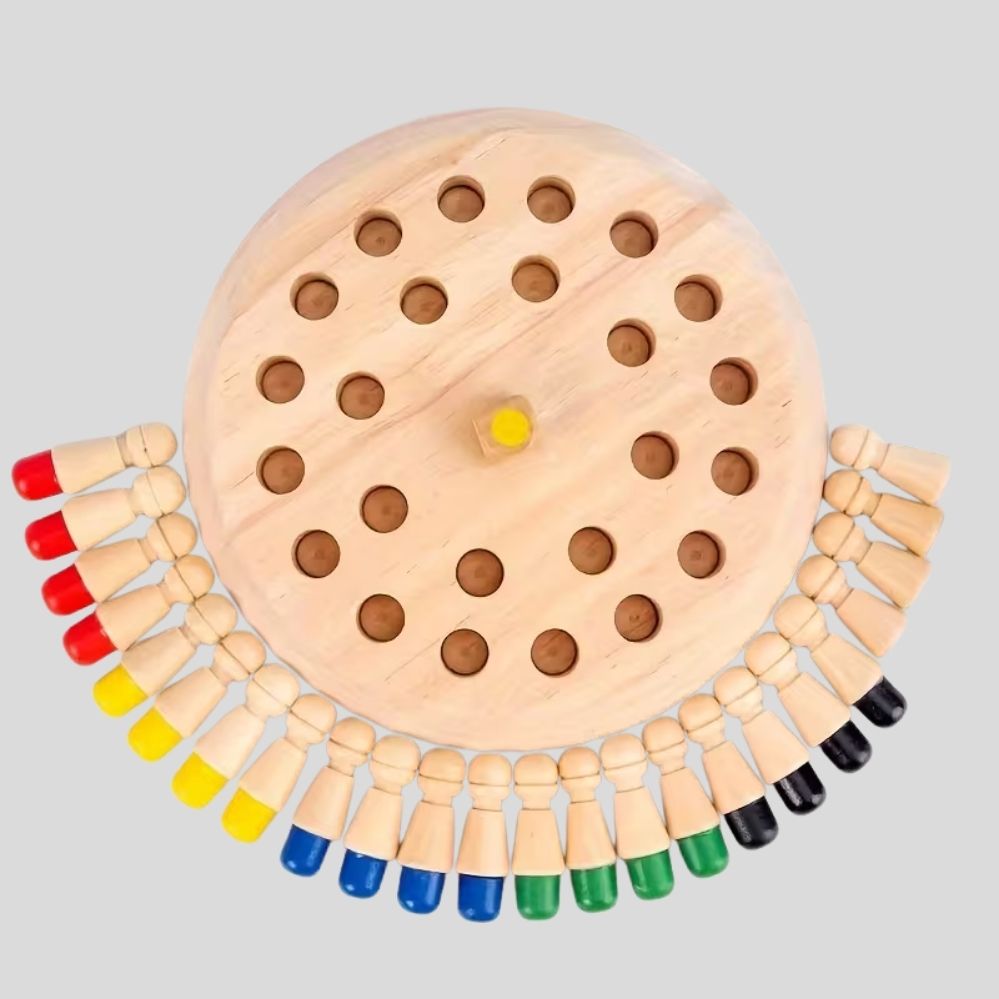Jeu de Mémoire Éducatif en Bois avec Chevilles Colorées – Puzzle et Jeu Cognitif pour Enfants