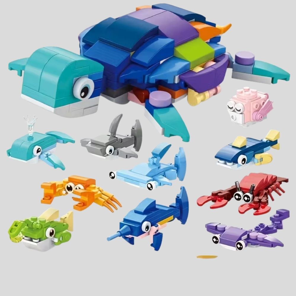 Jeu de Construction 10-en-1 Créatures de l’Océan – Mini Blocs d’Assemblage Animaux Marins pour Enfants