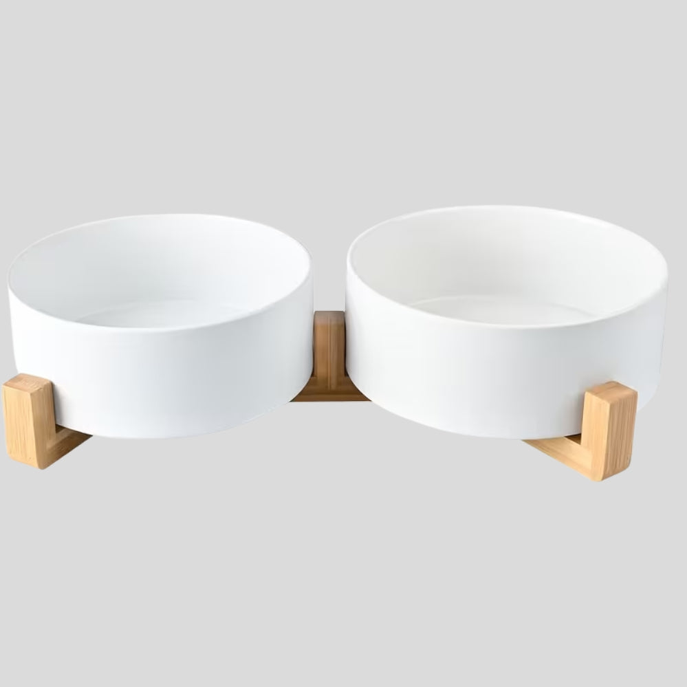 Gamelle en céramique pour chien et chat avec support en bois antidérapant – Design stable et anti-éclaboussures pour petits animaux