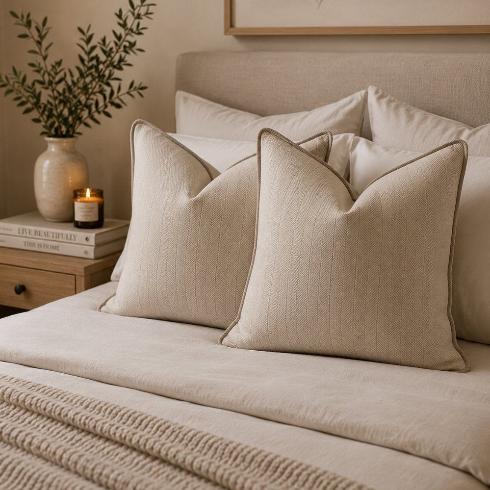 Lot de 3 housses de coussin en chenille à motif végétal pour décoration bohème et naturelle de salon ou canapé