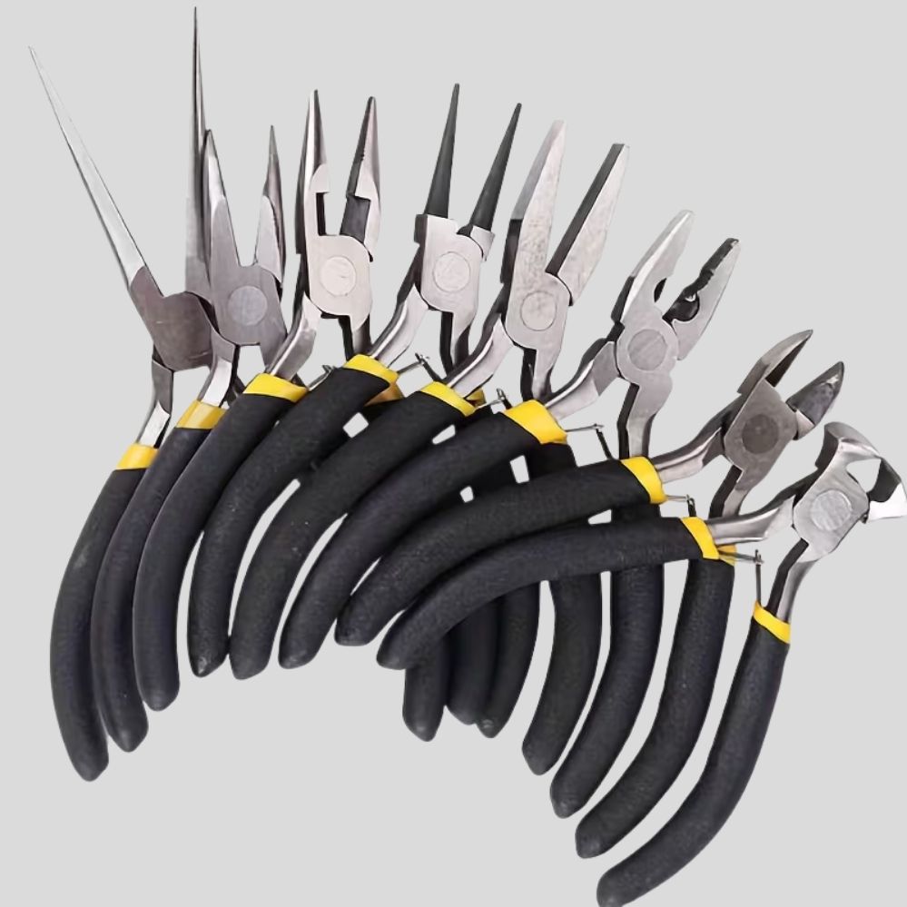 Set de pinces acier multi-formes – bec oblique, courbé, plat & coupe, outils bricolage