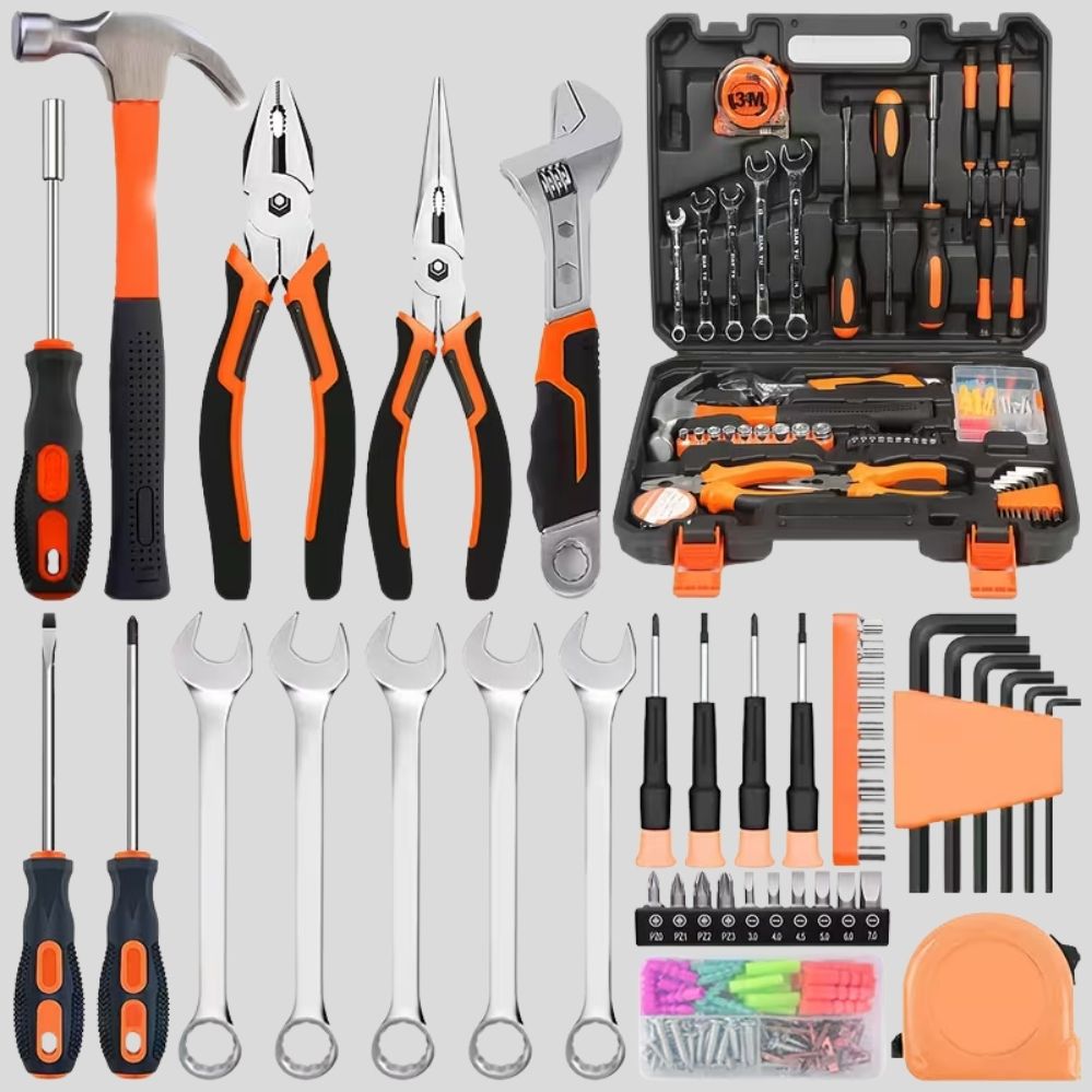 Kit outils 104 pièces – marteau, pinces, tournevis & clé, maison et voiture