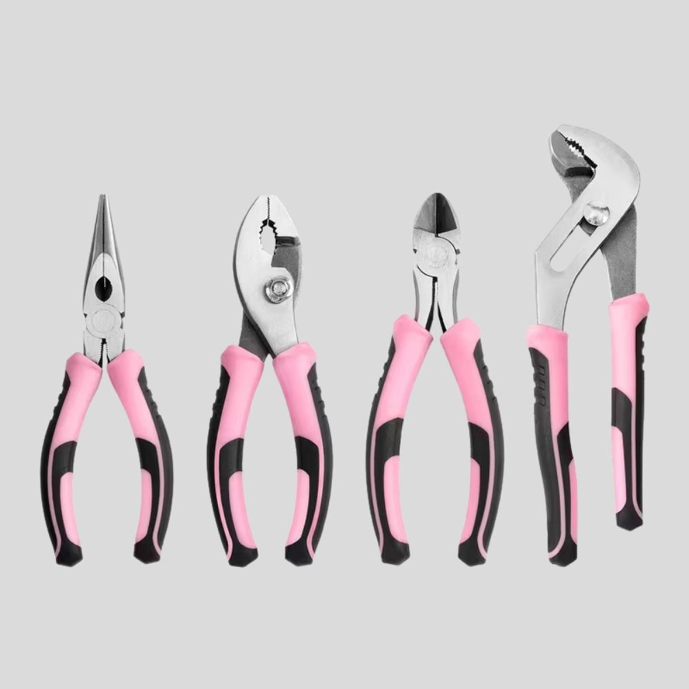 Kit 4 pinces + marteau à griffes 16oz – outils bricolage rose