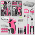 Kit tournevis électrique Hi-Spec 3.6V rose – outils multifonctions rechargeables avec accessoires