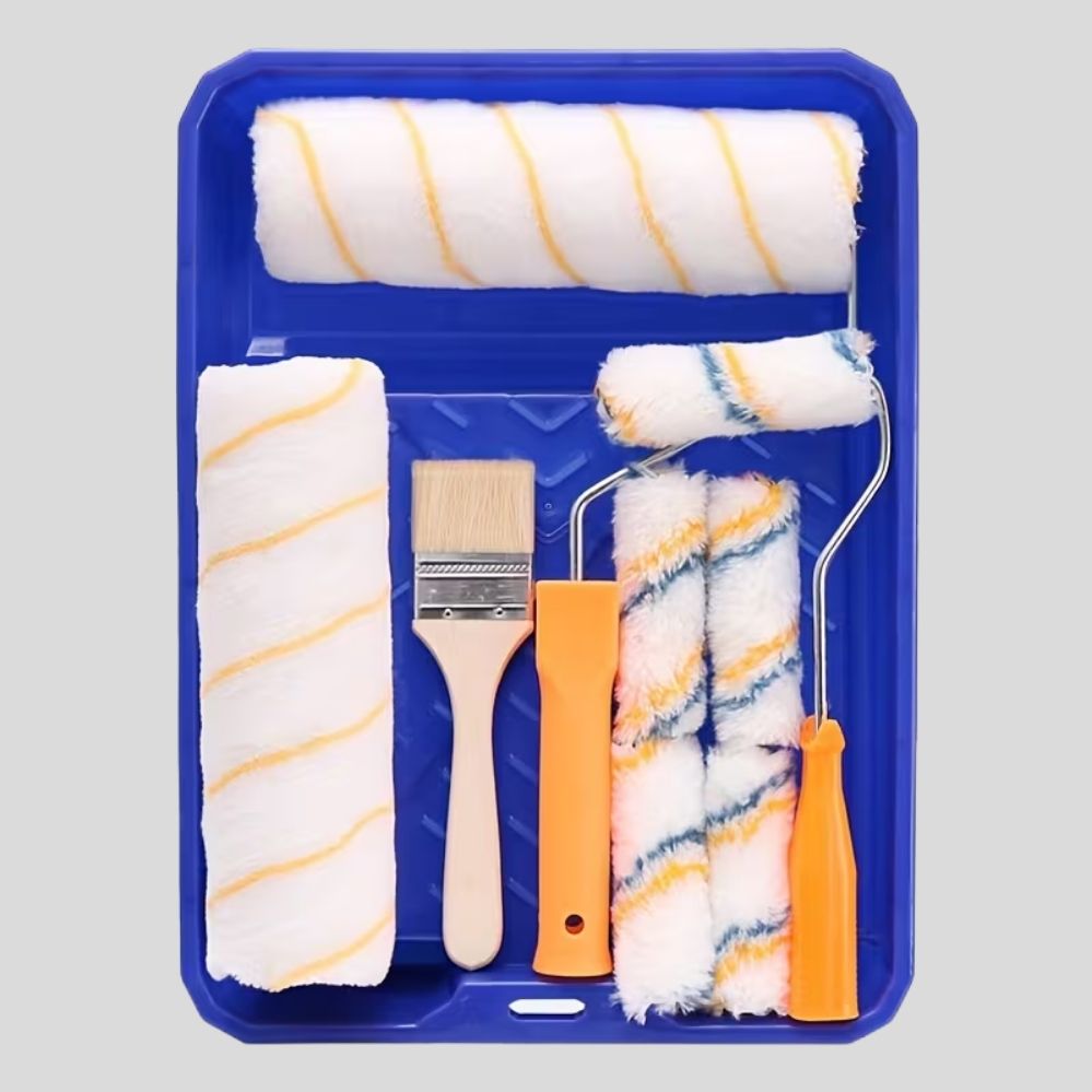 Kit peinture 7–9 pièces – rouleau, pinceaux & bac, intérieur maison