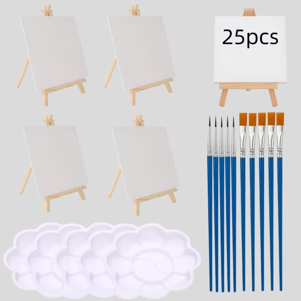 Set peinture pro 25 pièces – pinceaux, palettes & panneaux bois hêtre, huile & aquarelle