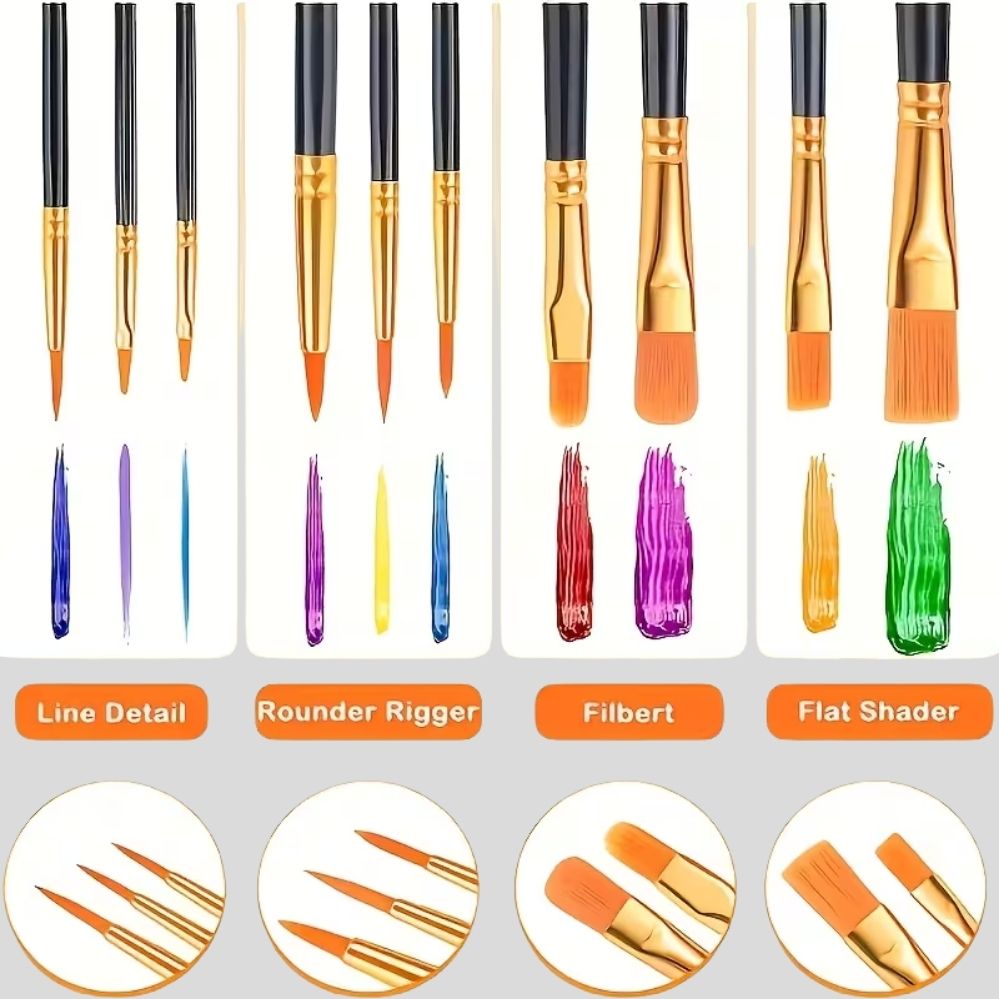 Set pinceaux art pro 23/35 pièces – nylon, palettes, aquarelle & acrylique