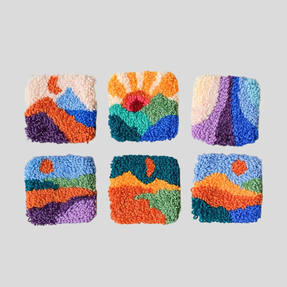 Lot de 6 sous-verres DIY feutrage – kits paysage aiguille punch needle, débutants
