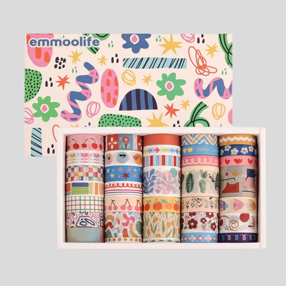 Lot de 35 rubans washi – motifs floraux colorés, scrapbooking & journaling