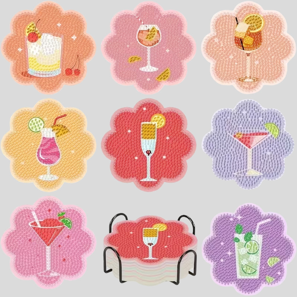 Lot de 8 dessous de verre diamant DIY – support inclus, résistants à la chaleur