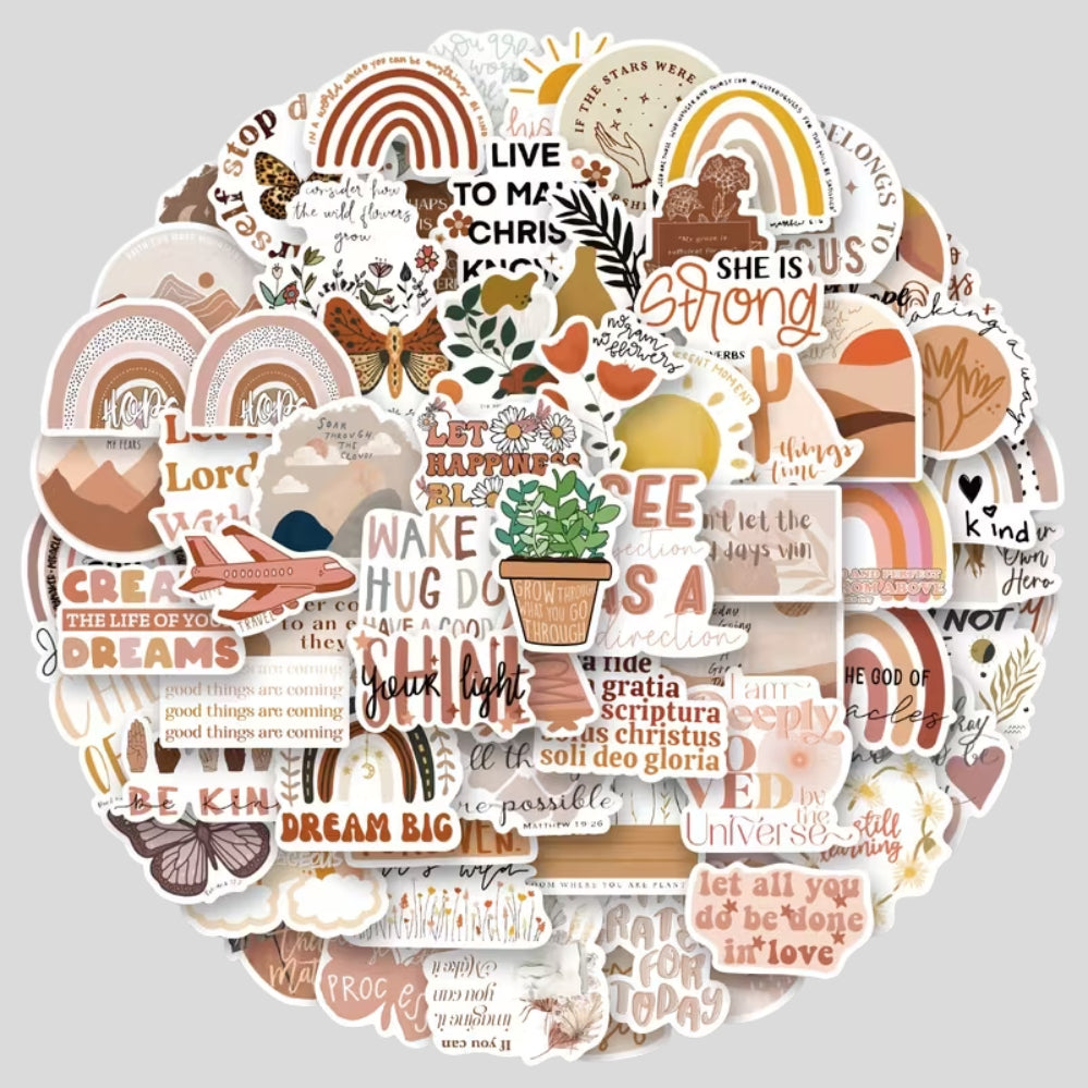 Lot de 100 stickers bohème vinyle – esthétiques, motivants, scrapbooking & déco