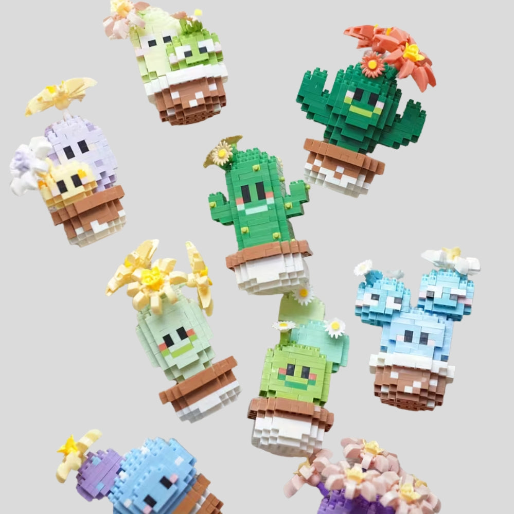 Blocs construction cactus mini – modèle cartoon, déco bureau & cadeau créatif