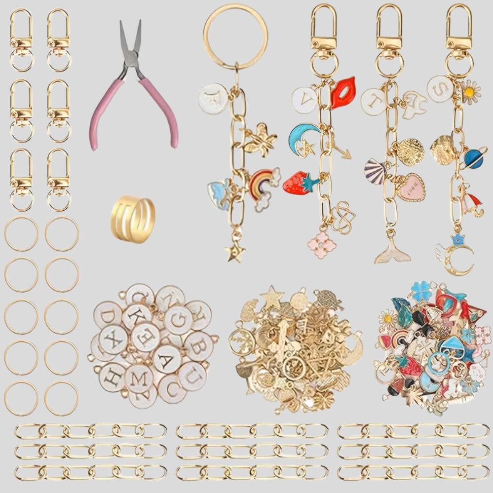 Kit porte-clés 213 pièces – chaînes, anneaux, pendentifs & accessoires DIY créatifs