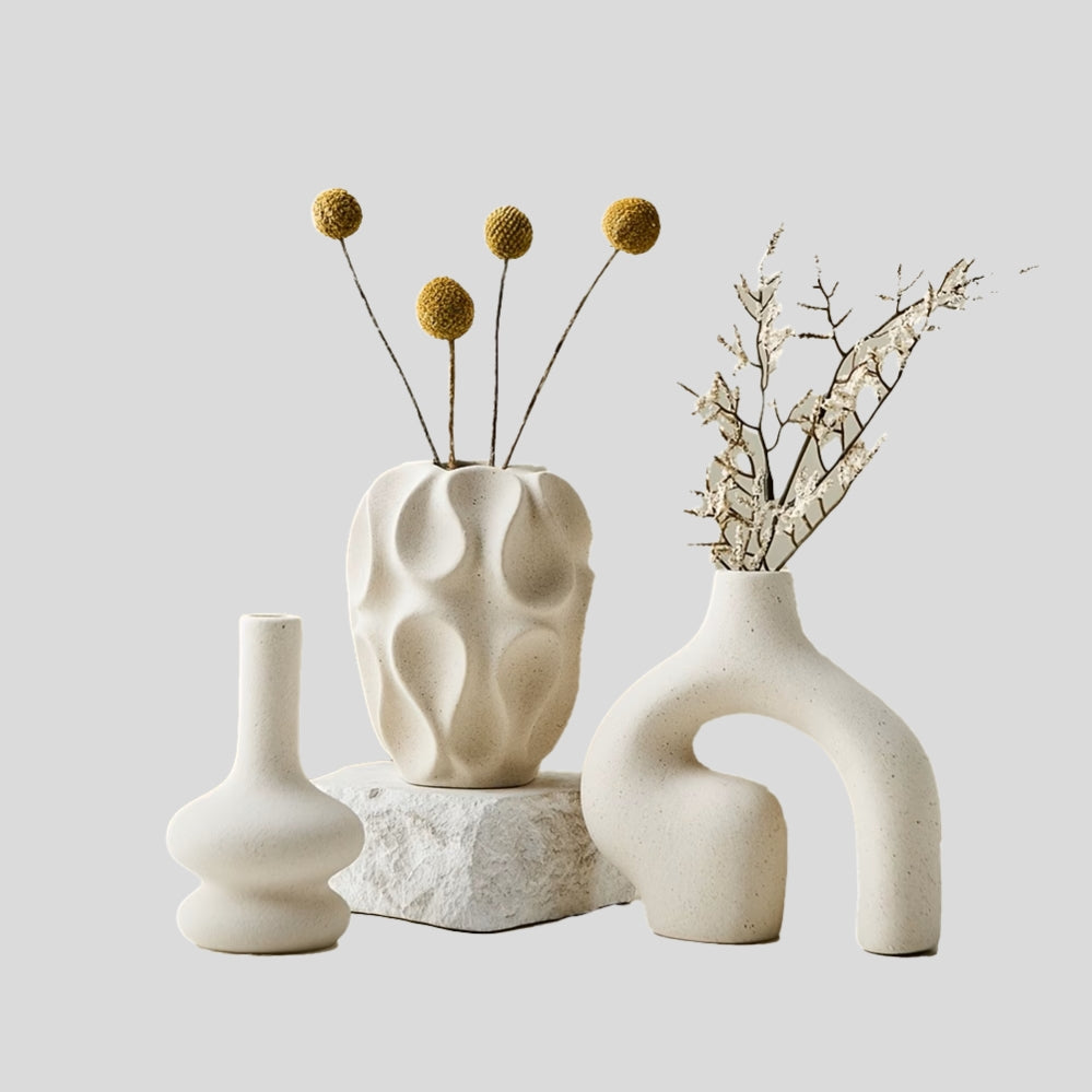 Lot de 3 Vases Bohèmes Blancs – Décoration Minimaliste pour Salon et Intérieur