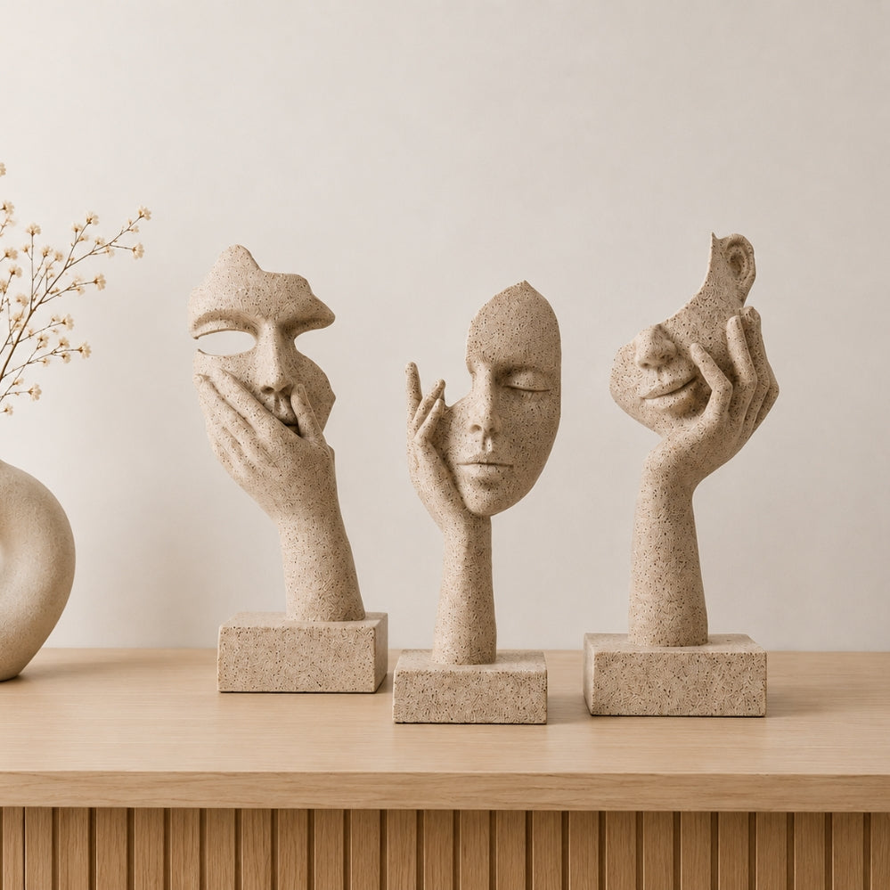 Lot de 3 Figurines Masques Abstraits en Résine – Décoration Artistique pour Salon et Intérieur