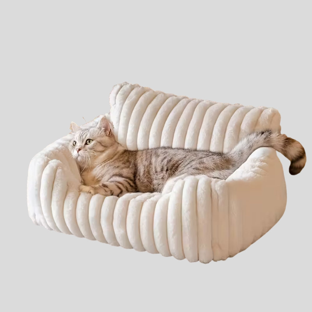 Canapé moelleux pour chat en peluche et velours polaire premium, avec maintien confortable et structure solide anti-affaissement