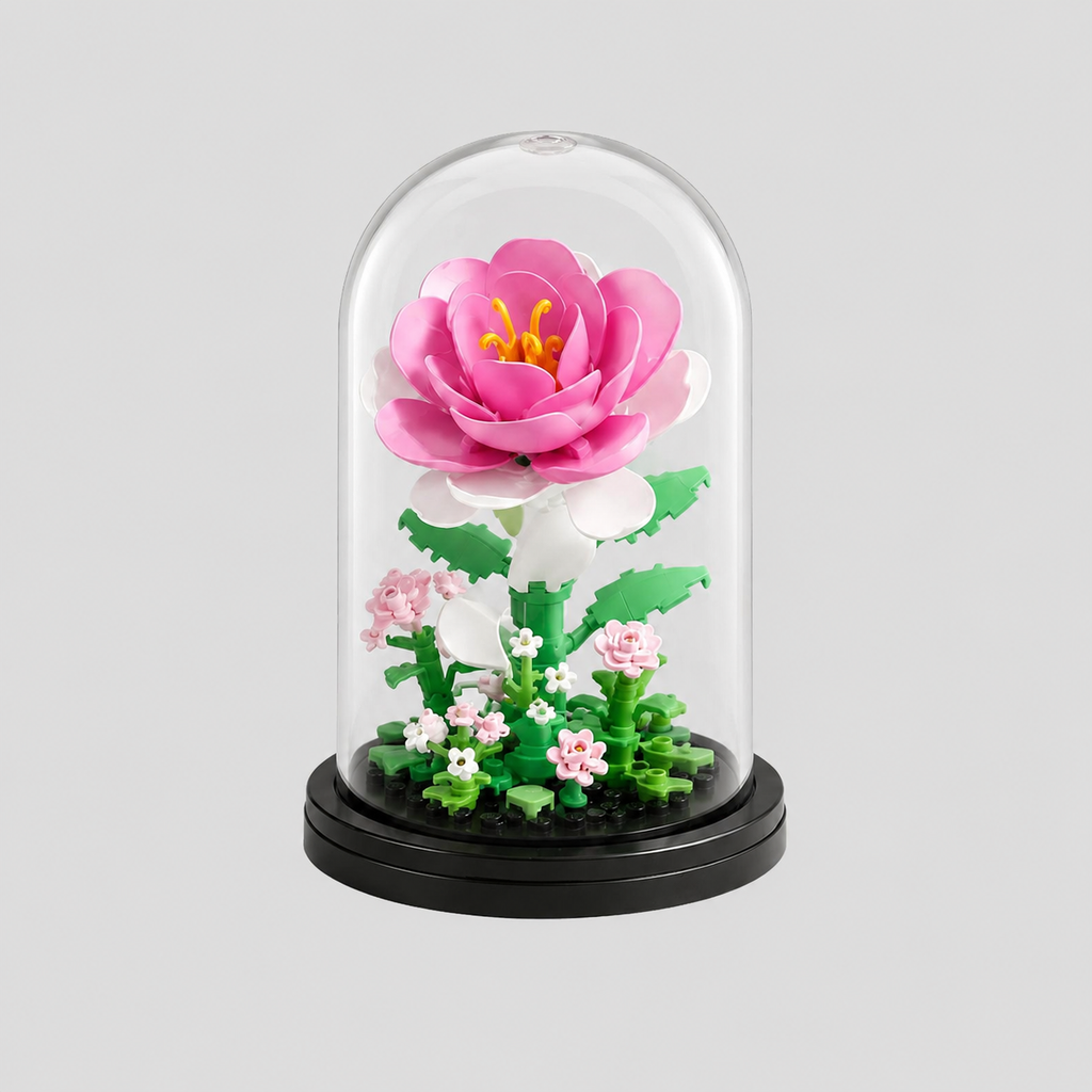 Blocs de construction fleur – décoration bureau avec couvercle anti-poussière, cadeau romantique