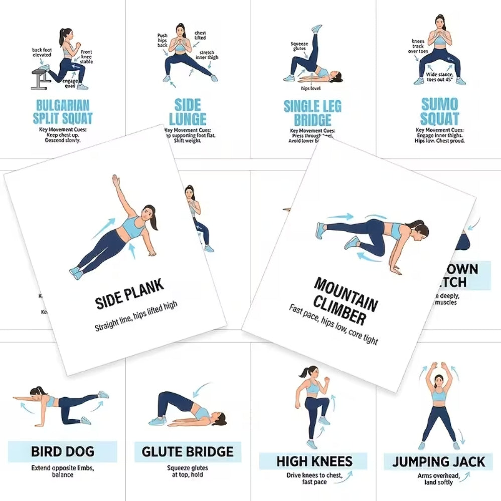 Cartes HIIT femme – entraînement sans matériel, brûle-graisse maison