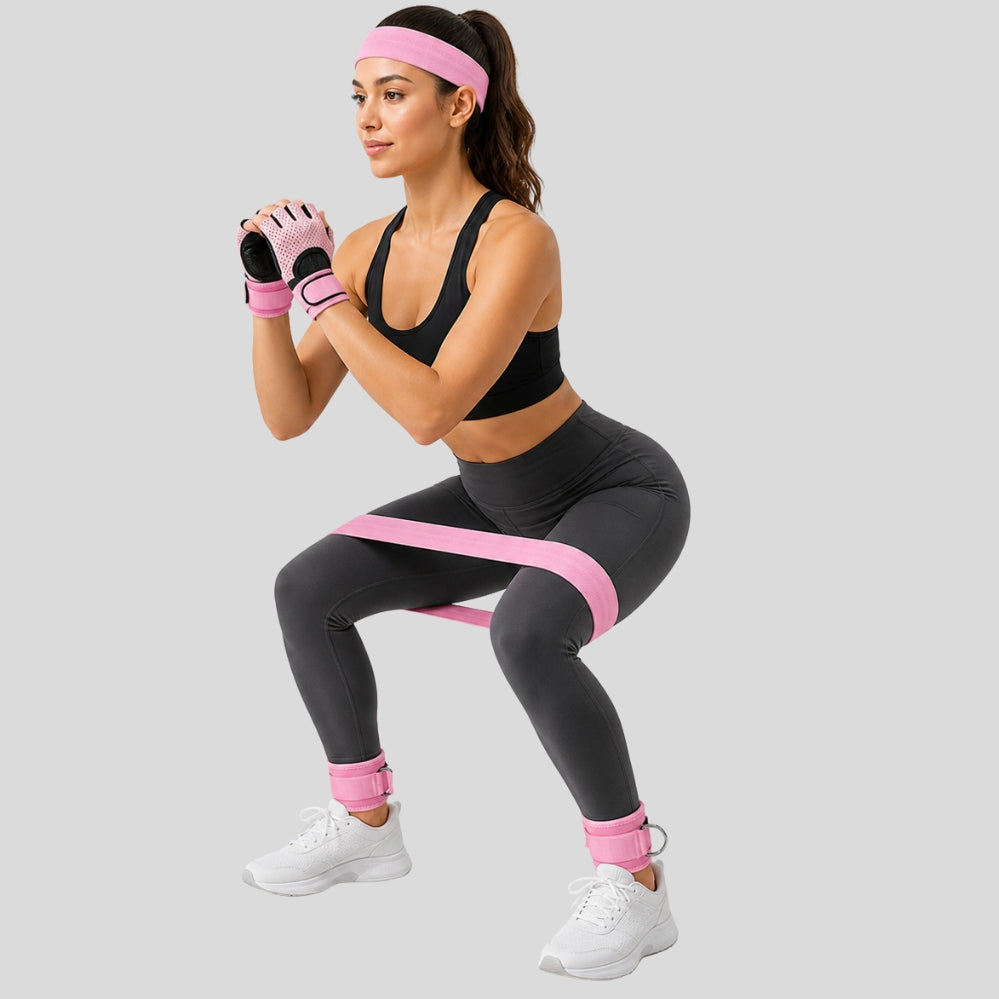 Set entraînement 7 pièces – squats, fentes, bandes de résistance et accessoires fitness (nylon durable)