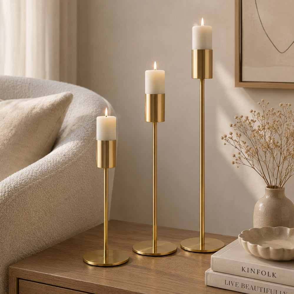 Lot de 3 Porte-Bougeoirs Élégants en Fer Doré – Décoration de Table et Centre de Table Moderne