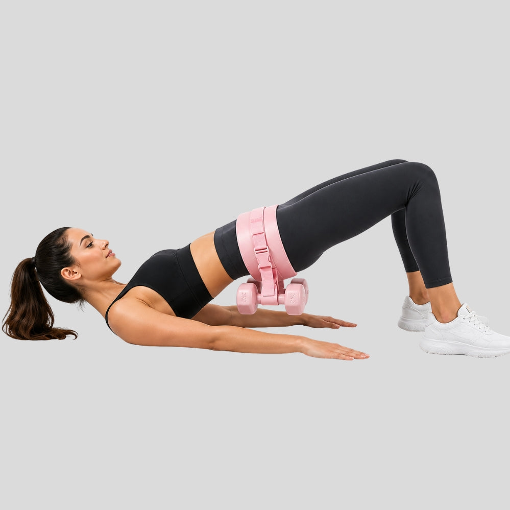 Ceinture hip thrust anti-dérapante – entraînement fessiers à domicile avec haltères