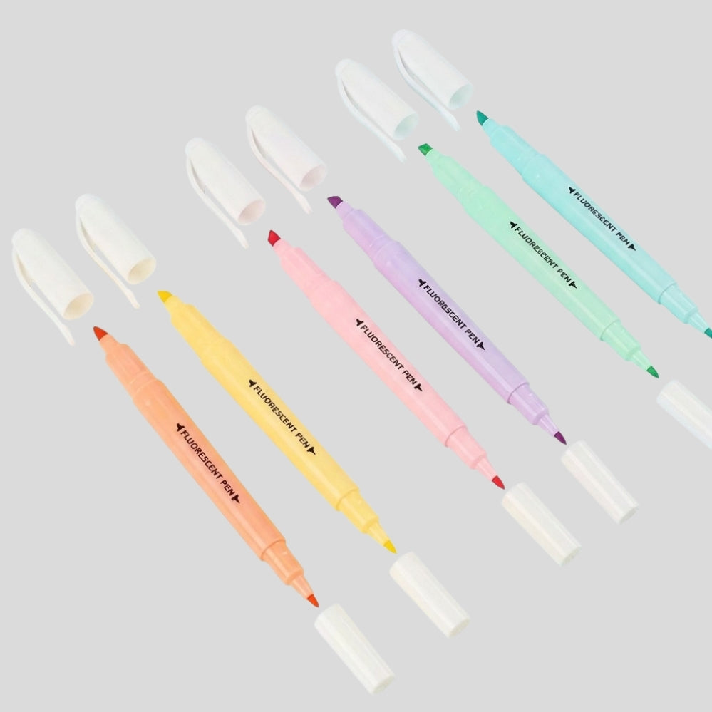 Lot de 6 surligneurs pastel à double pointe pour bureau, études et prise de notes colorée