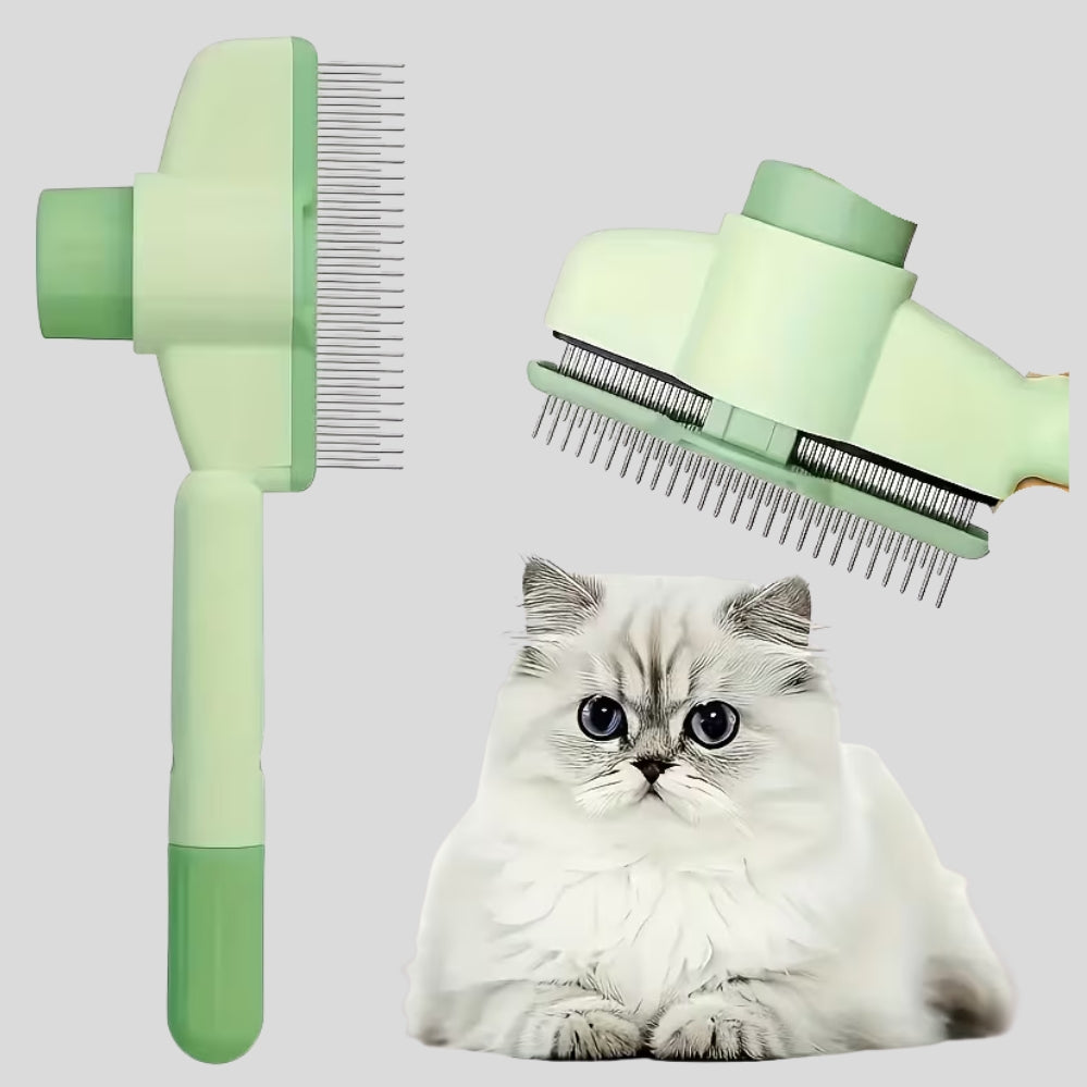 Peigne auto-nettoyant pour chiens, chats et lapins avec dents fines anti-nœuds, manche ergonomique et système retire-poils pratique