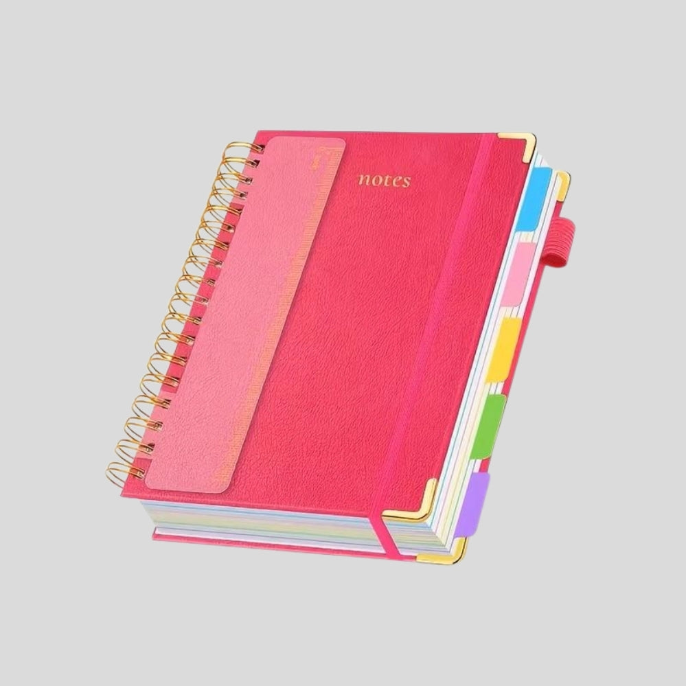 Carnet A5 à spirale avec couverture rose en similicuir et 300 pages épaisses style vintage