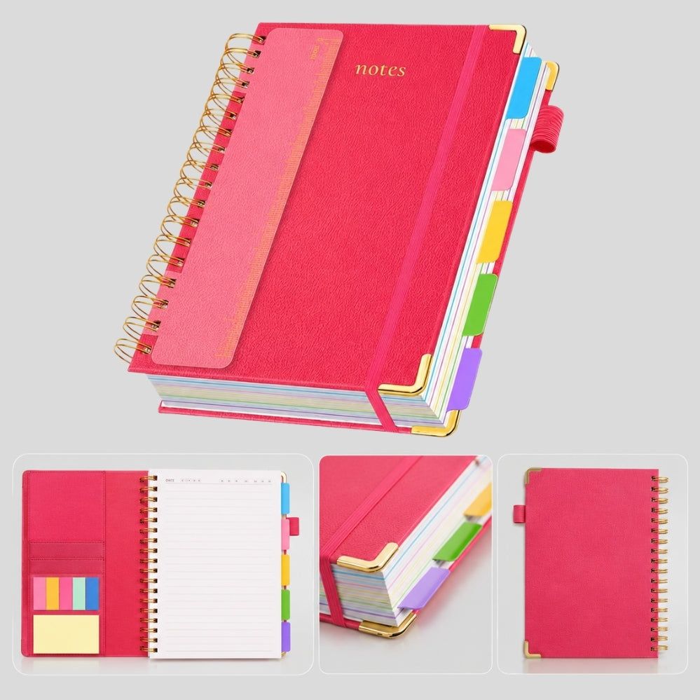 Carnet A5 à spirale avec couverture rose en similicuir et 300 pages épaisses style vintage