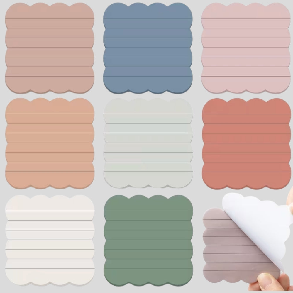 Set of 8 Vintage Scalloped Edge Sticky Notepads for Journals, Planners, and Office
