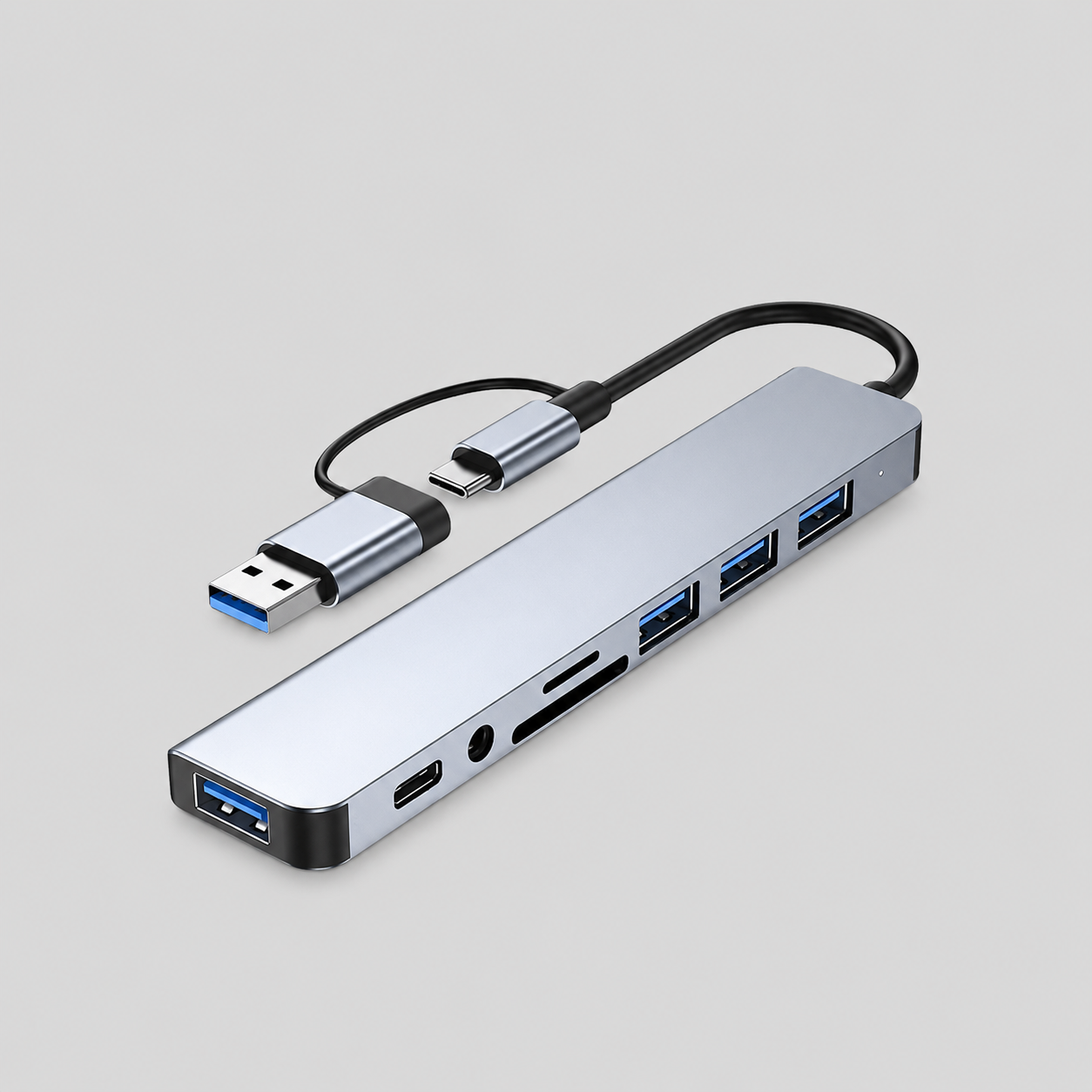 Hub 8-en-1 USB-C multifonction – USB 3.0, SD/TF, audio 3.5 mm & sortie vidéo