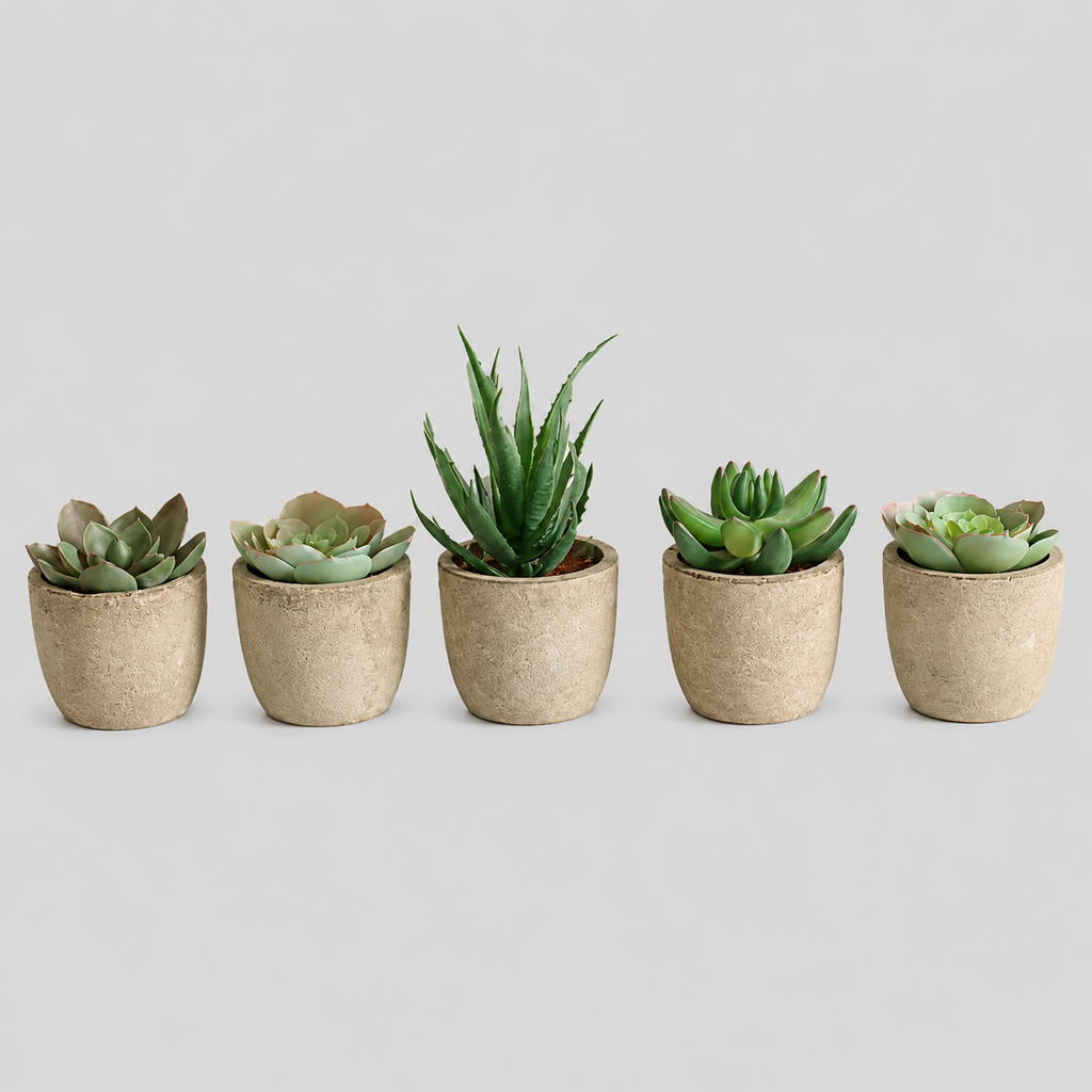 5 Pots en 1 Lot - Plantes Succulentes Simulées en Pulpe de Papier - Décoration de Bureau