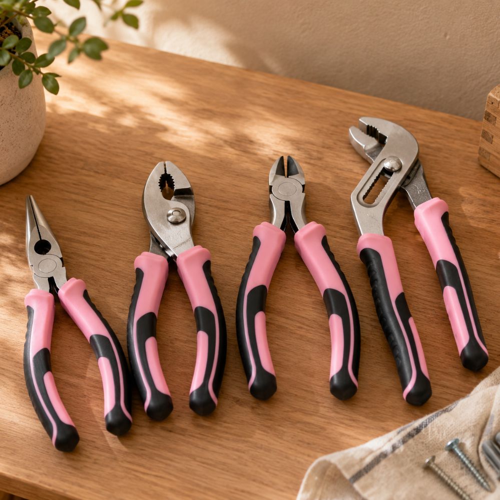 Kit 4 pinces + marteau à griffes 16oz – outils bricolage rose