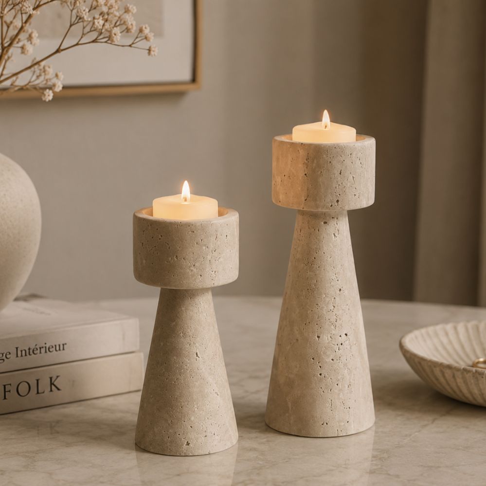 Porte-Bougie en Marbre Naturel – Chandelier Élégant pour Table et Décoration Intérieure