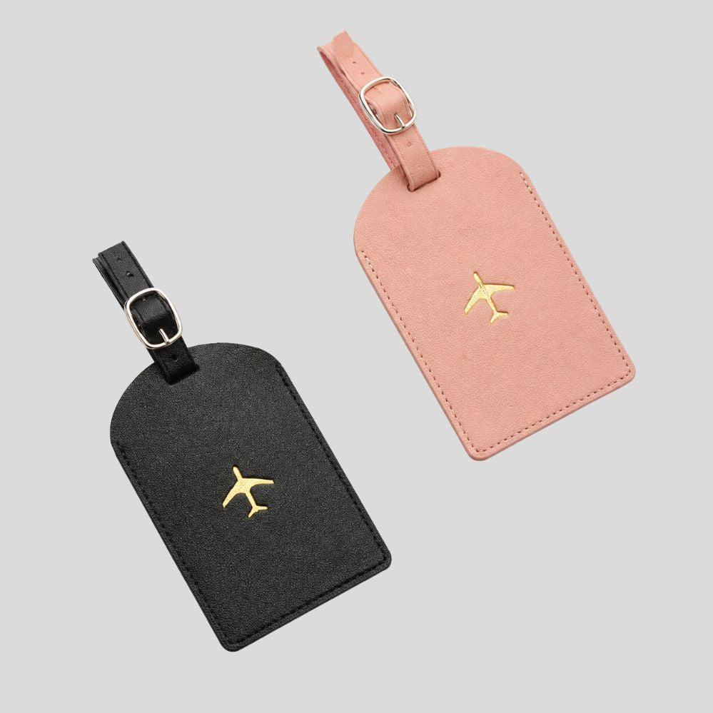 Lot de 2 étiquettes de bagage élégantes – imperméables, rouges & noires, voyage