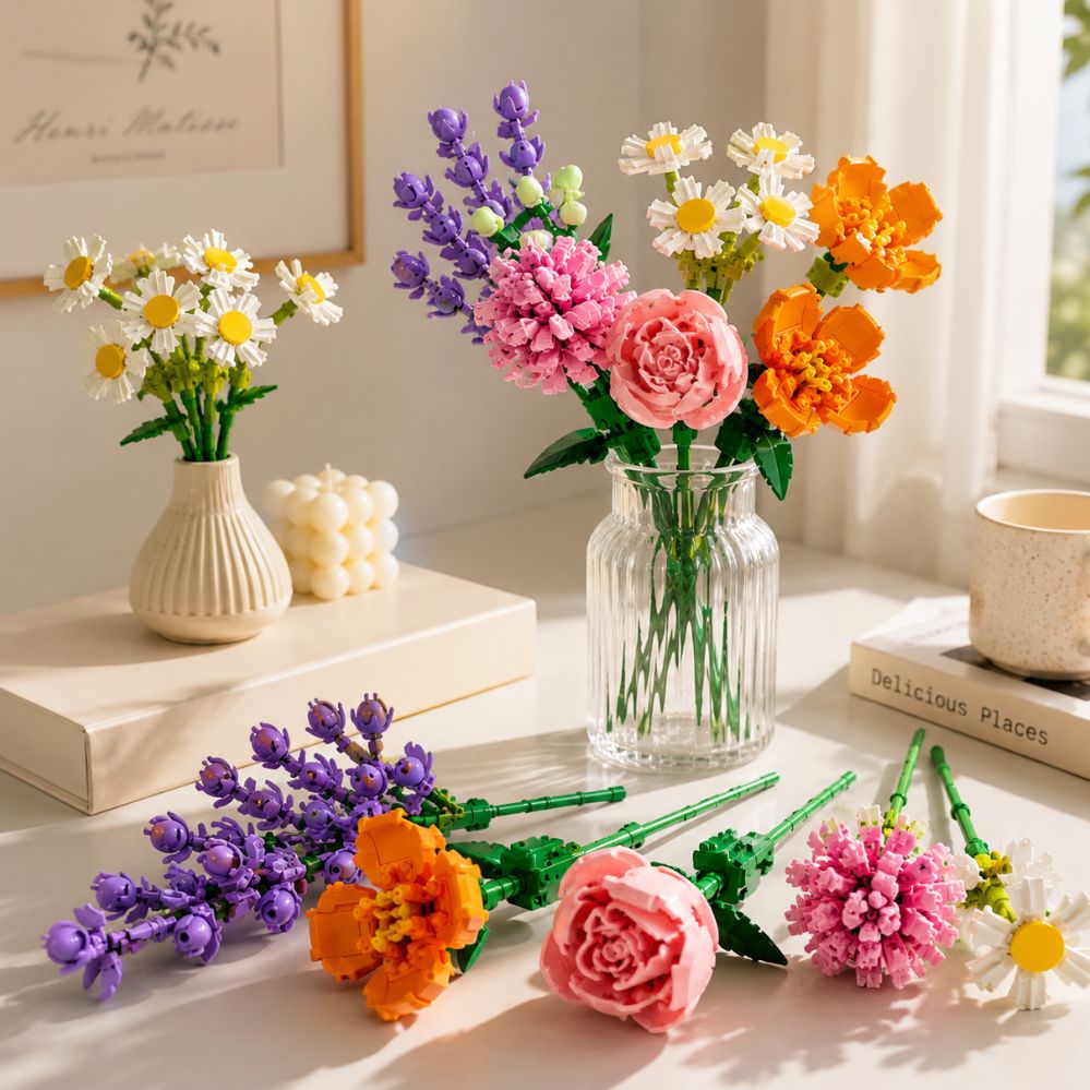 UKBOO bouquet fleurs à construire – kit DIY roses & feuillage, déco bureau & cadeau