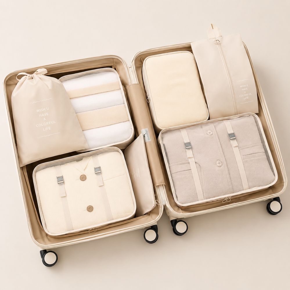 Set rangement voyage 7 pièces – cubes en nylon, organisation vêtements & bagages légers