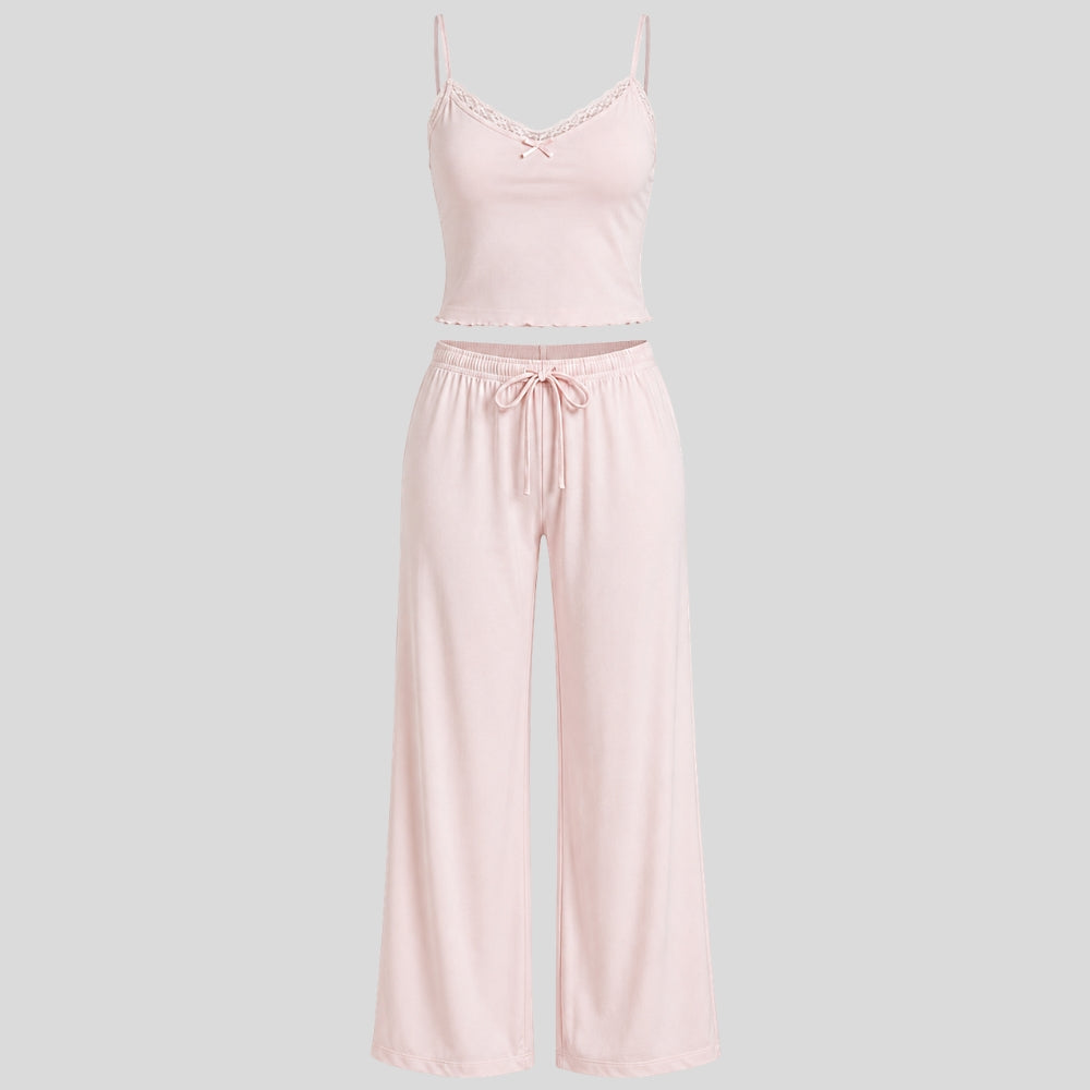 Ensemble détente femme SassyGals – débardeur motif français + pantalon ample taille nouée